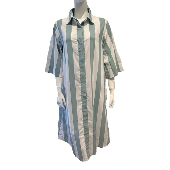 Atlantic-Pacific x LAKE Marni Caftan Azure Stripe Turquoise Cabana Small NWOT - Picture 3 of 7